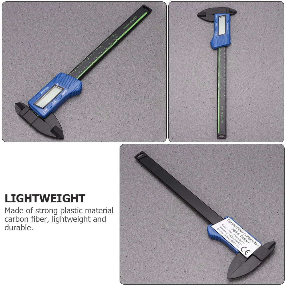 

1Pcs Digital Caliper Sturdy Plastic Carbon Fiber LCD Screen Instant Read Measuring Tool for Internal External Depth Inch
