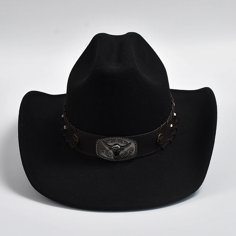 Neue künstliche Wolle Western Cowboy hüte für Männer Frauen Vintage Fedoras Hüte mit breiter Krempe Gentleman Lady Cowgirl Jazz Hüte