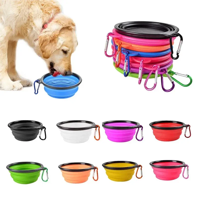 Collapsible Pet Silicone Dog Food Water Bowl Outdoor Camping Travel Portable Folding Pet Supplies Pet Bowl Dishes with Carabiner