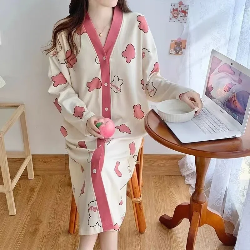 Women's Long-Sleeved Loose Cotton Blend Pajama Dress, Fat Female Clothing, Oversize, Add, Large Size Dress, 150kg, Autumn