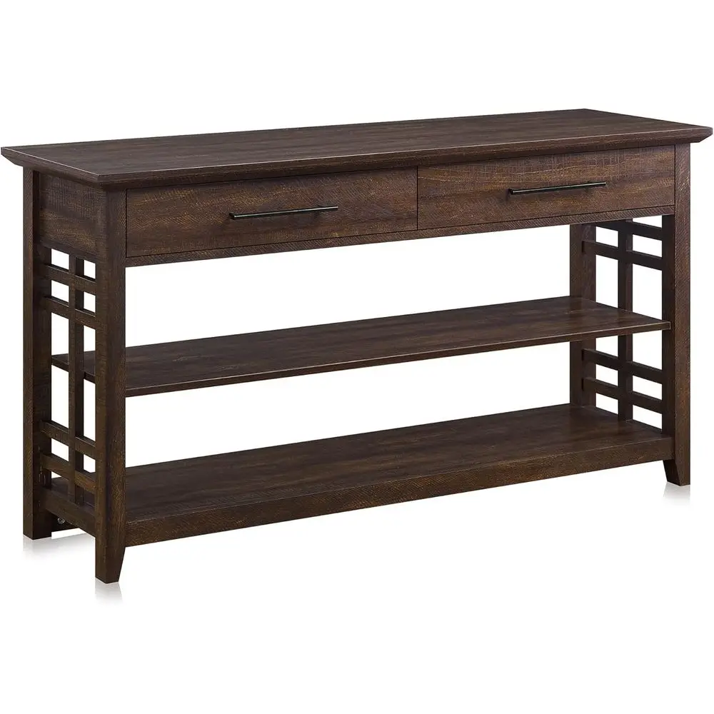 Mesa de sofá decorativa de madera de 3 niveles con 2 estantes, ideal para entrada, sala de estar o pasillo - 55