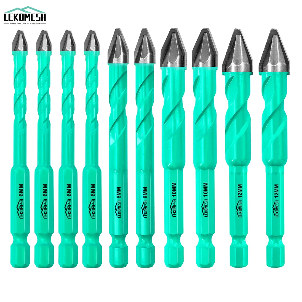 LEKOMESH 10Pcs 6-10mm Drill Bits Set Quick-Release Shank Carbide Tipped Hole Saw For Drilling Wood Masonry Concrete Ceramic Tile
