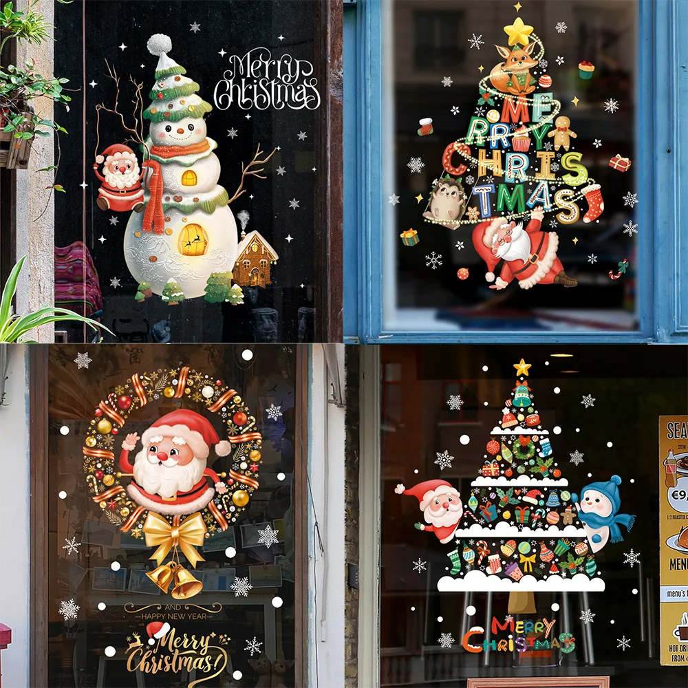 Santa Snowman Christmas Window Stickers Wall Decals New Year 2025 Christmas Home Decor Merry Christmas Xmas Decorations Gifts