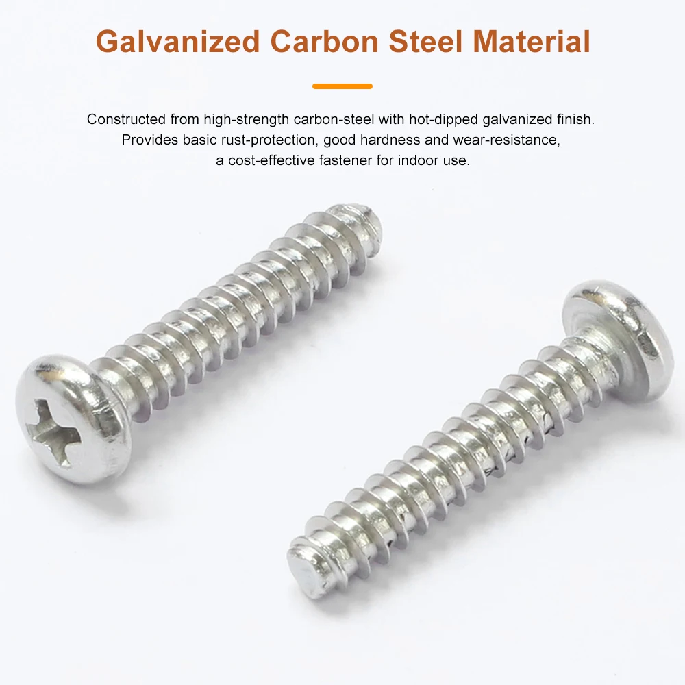30-100pcs Cross Round Head Flat Tail Tapping Screw White Zinc Plated M2 M2.6 M3 M3.5 M4 M5 Phillips Pan Head Self Tapping Screw