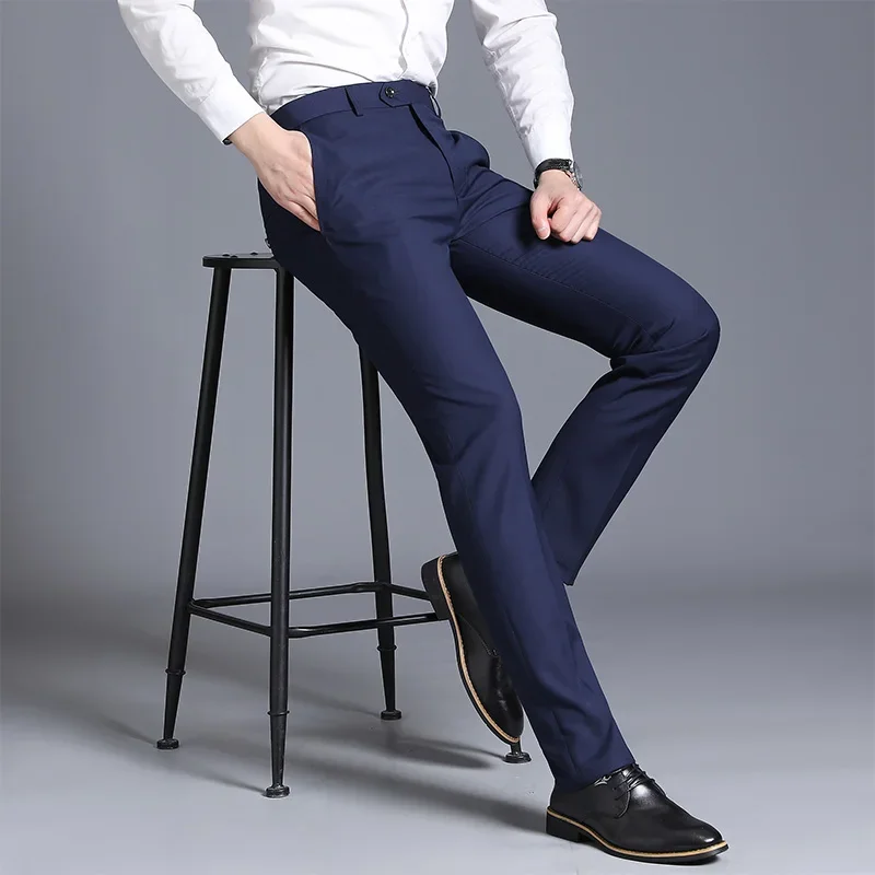 Traje de negocios Formal para hombre, pantalones ajustados de algodón de Color sólido, Boutique de moda, vestido de boda para novio, oficina, nuevo