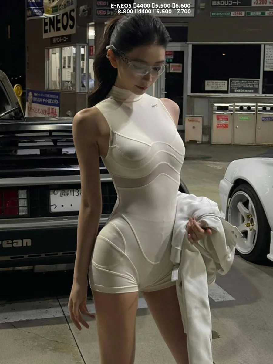 

New 2025 Summer White High Collar Svel Slimming Design Versatile Women's One-Piece Suit High Waist ort Pant Polyester