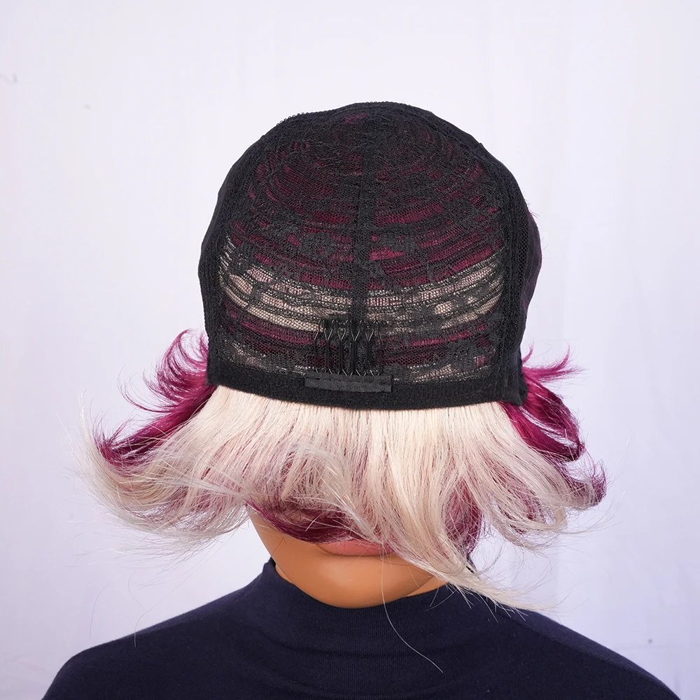 99j/613 شعر مستعار قصير ملون 100% شعر بشري للنساء شعر مستعار بطبقات مع الانفجارات شعر ريمي آلة كاملة للارتداء اليومي #5