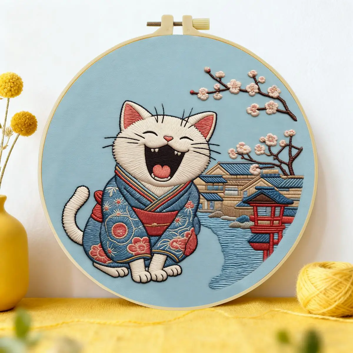 1 Stück 20X20CM/15X15CM 7,87/6,3 Zoll Japanisches Katzen-Stickerei-Starter-Kit DIY-Kit DIY-Stickerei-Set Handarbeiten – Detail 1