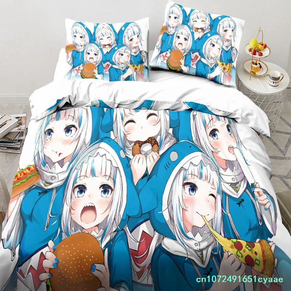Kawaii Gawr Gura Cute Girl My Angle King Twin Double Child Bedding Set Microfiber Or Polyester 3D Print Anime Duvet Cover Set 2