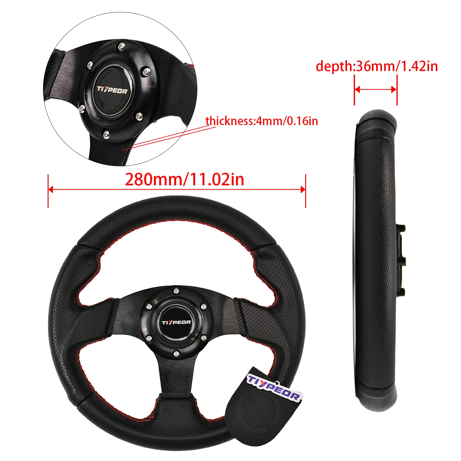 Imagen 3: Volante TIYPEOR Estilo JDM Japonés Retro de 11.5 Pulgadas (280 mm) para Estilo de Carreras