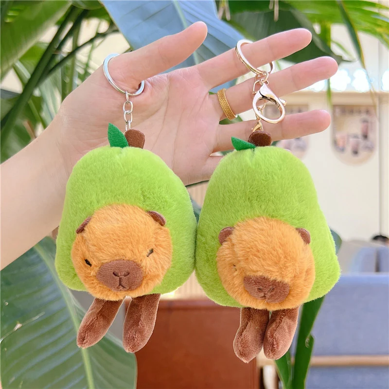 Peluche Carino di Capibara con Avocado, Portachiavi Cartone Animato, Ciondolo Morbido per Zaino, Bambola di Peluche Kawaii Dopamine, Decorazione Accogliente, Regalo per Adolescenti