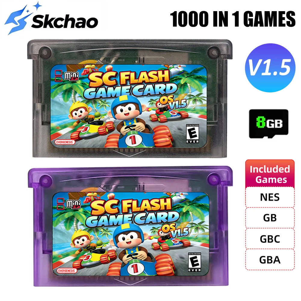 NUEVA Tarjeta Flash SCFW V1.5 GBA Mini SC 1000 en 1 para Juegos GBA GBC GB NES con Tarjeta de 8GB para Consolas SP GBM NDS NDSL