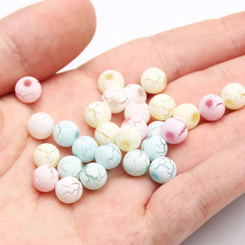 Round Balls Beads 8mm/10mm 50pcs White Frost Cracked Colored Acrylic Beads For Jewelry Making DIY Jewelry Accessories Wholesale