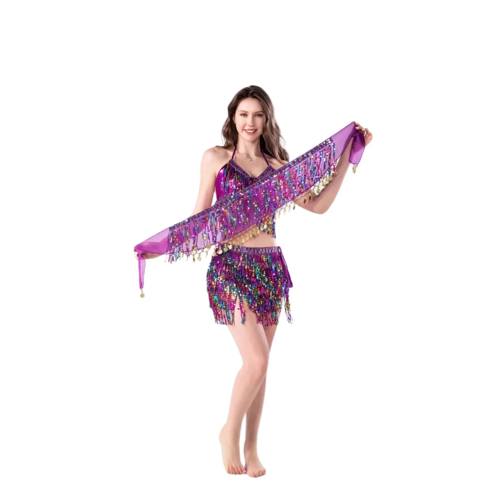Cadena de cintura para danza del vientre, nuevo estilo de Halloween, toalla para el trasero de danza india, cadena de cintura con flecos de lentejuelas y borlas de rendimiento bohemio