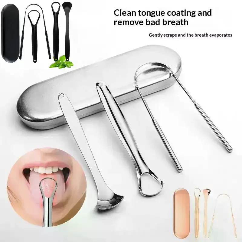 Premium 1pcs/4pcs Metal Tongue Scraper Cleaner For Adults & Kids Portable Stainless Steel Tongue Scrapers Brushes For Removing