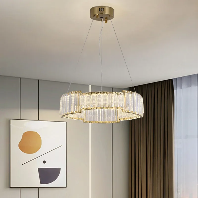 Gold round LED chandelier,RC adjustable light color,modern special-shaped chandeliers with customized height and length