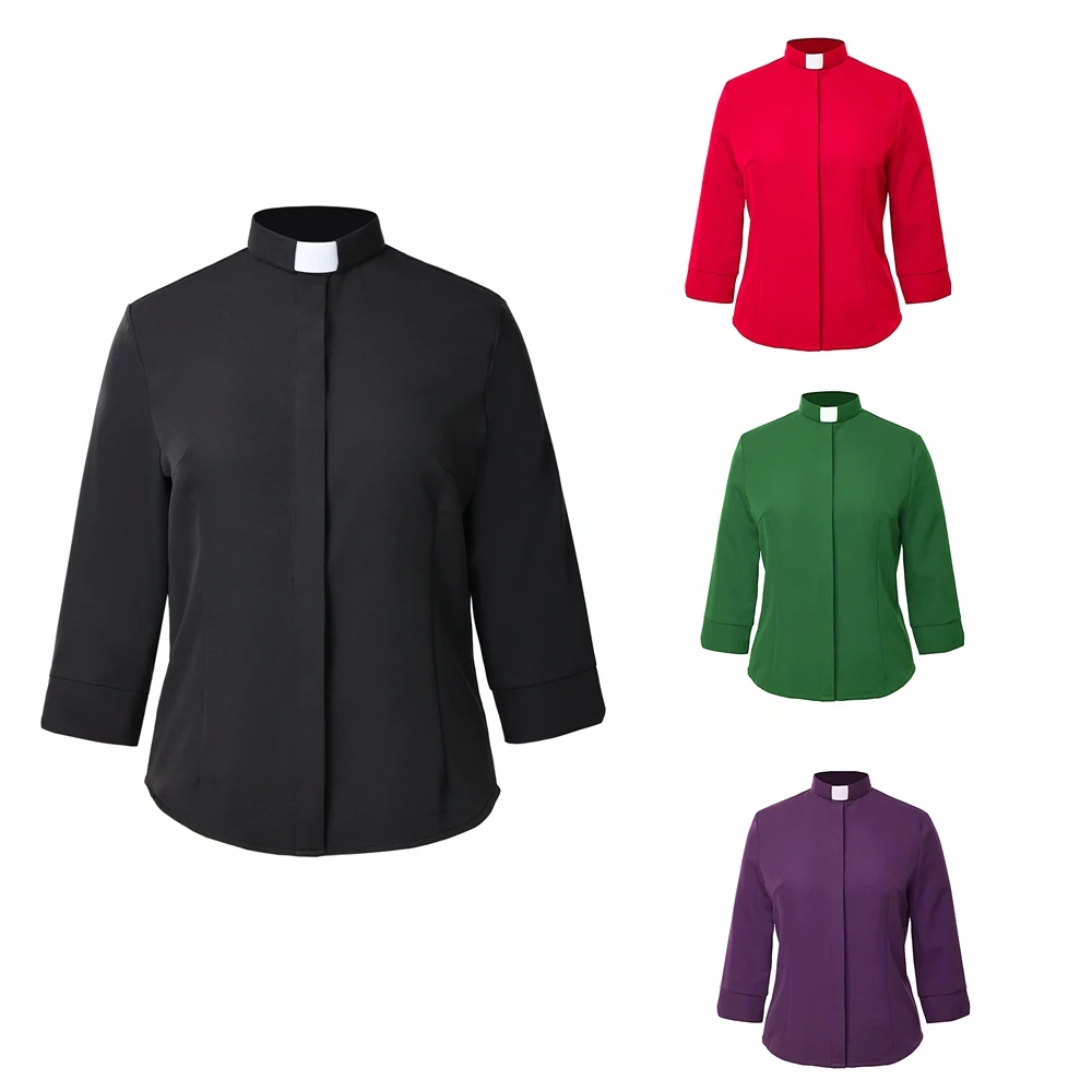 Administratieve Blouse Voor Vrouwen Priester Tab Kraag Pastor Predikant Predikant Roman Clerus Shirt