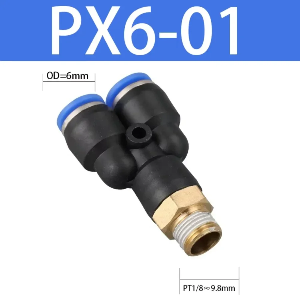 1/10 PX4/6/8/10/12-01/02/03/04 Y threaded three - way pneumatic joint Male Thread One Touch Push in Y  Pneumatic Quick Fittings