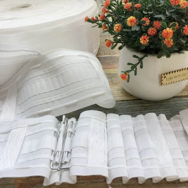 5~30 Meters Pull Pleated Tape Multifunction Hook Tape Pleat tape for Curtain Rod Rail White Non Woven Curtain Accessories CP137H