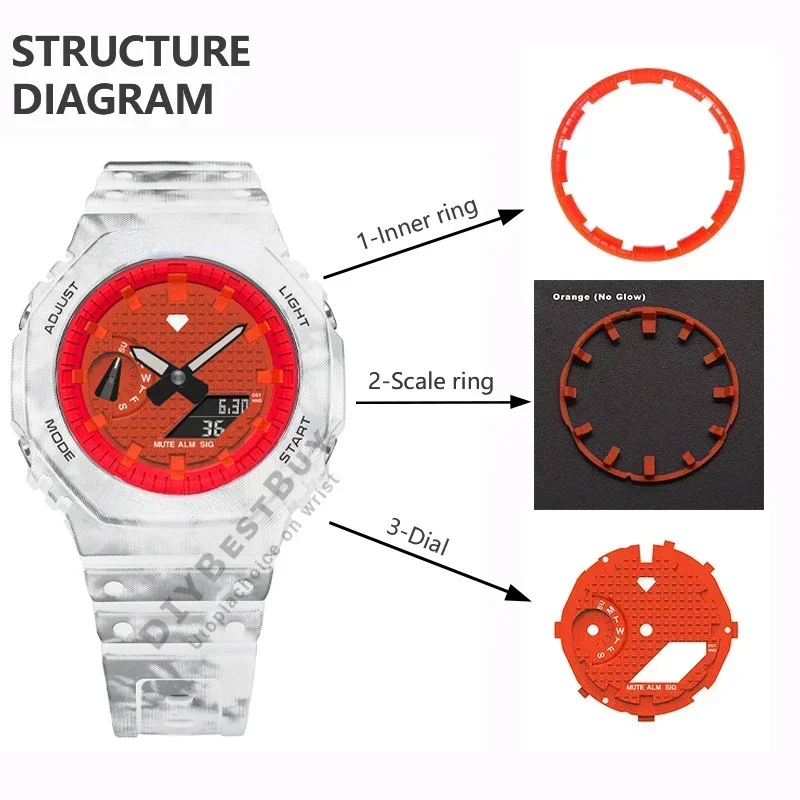 Voor Casioak Lichtgevende Uur Marker GA2100 Wijzerplaat Ring DIY Horloge Schaal Ring Index Modificatie Wijzerplaat Shoc k GA2100 Horloge Accessoires