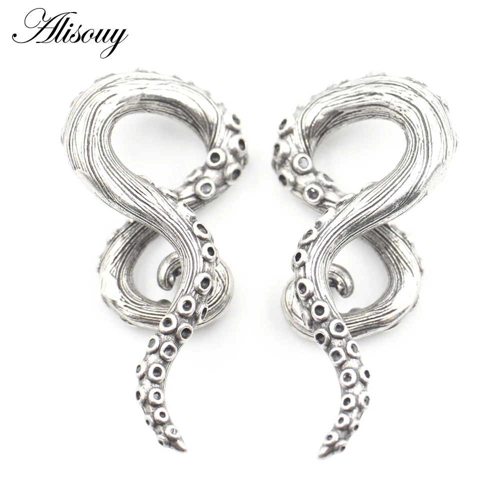 Alisouy 2PCS Copper Octopus Ear Weights Plugs Tunnels Spiral Taper Cartilage Earrings Gauges Expander Stretcher Piercing Jewelry