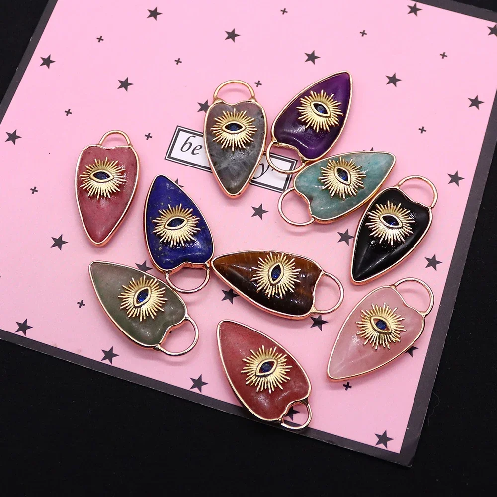 17x34mm Gorgeous Natural Stone Crystal Polished Heart-shaped Pendant Bezel Setting Single-hole Inlaid Marquise Patch DIY Jewelry