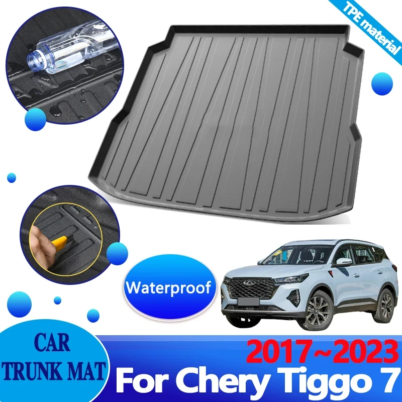 Car Trunk Mats For Chery Tiggo 7 Pro 2023 Accessories 2017~2022 Plus Anti-dirty Waterproof Carpet Protector Tray TPE Upholstered