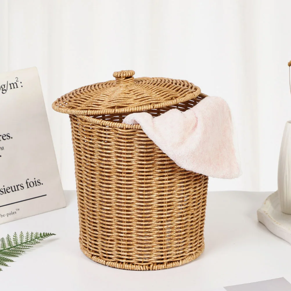 Basket Wicker Storage Trash Can Waste Woven Laundry Baskets Rattan Bin White Garbage Hamper Clothes Lid Seagrass Dirty Container