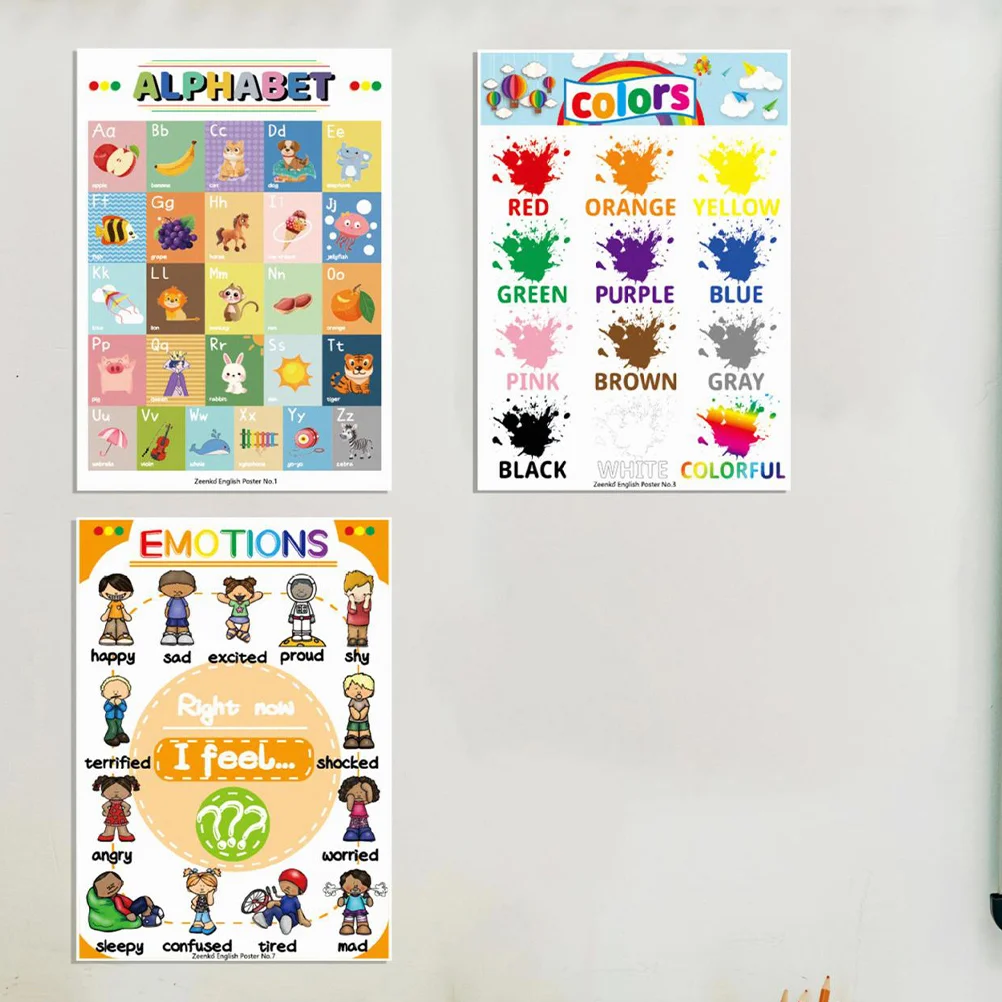 12 Sheets Education Poster Wall Chart Cognitive Shapes Props English Learning Posters