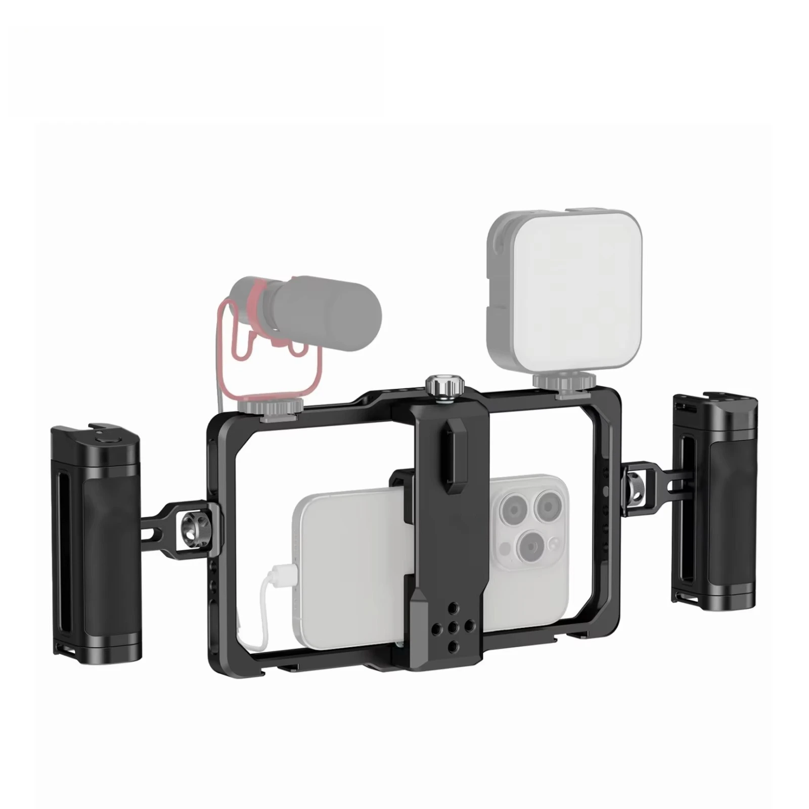 PA009 Universal Phone Cage Video Rig  Vlogging Kit Video Stabilizer Dual Handle Wireless Mic Clip Slot