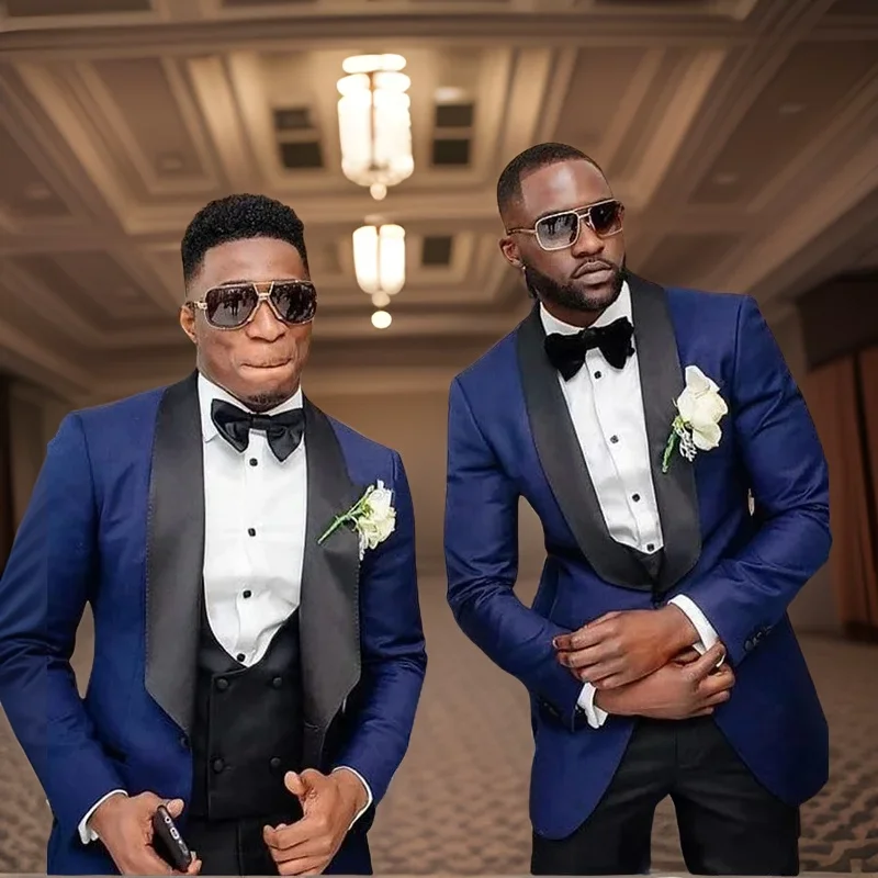 

Slim Fit Groom Tuxedo For Wedding Shawl Lapel Men Suits Custom Made African Style Male Suit 3 Pieces (Jacket+Pants+Vest) 2024