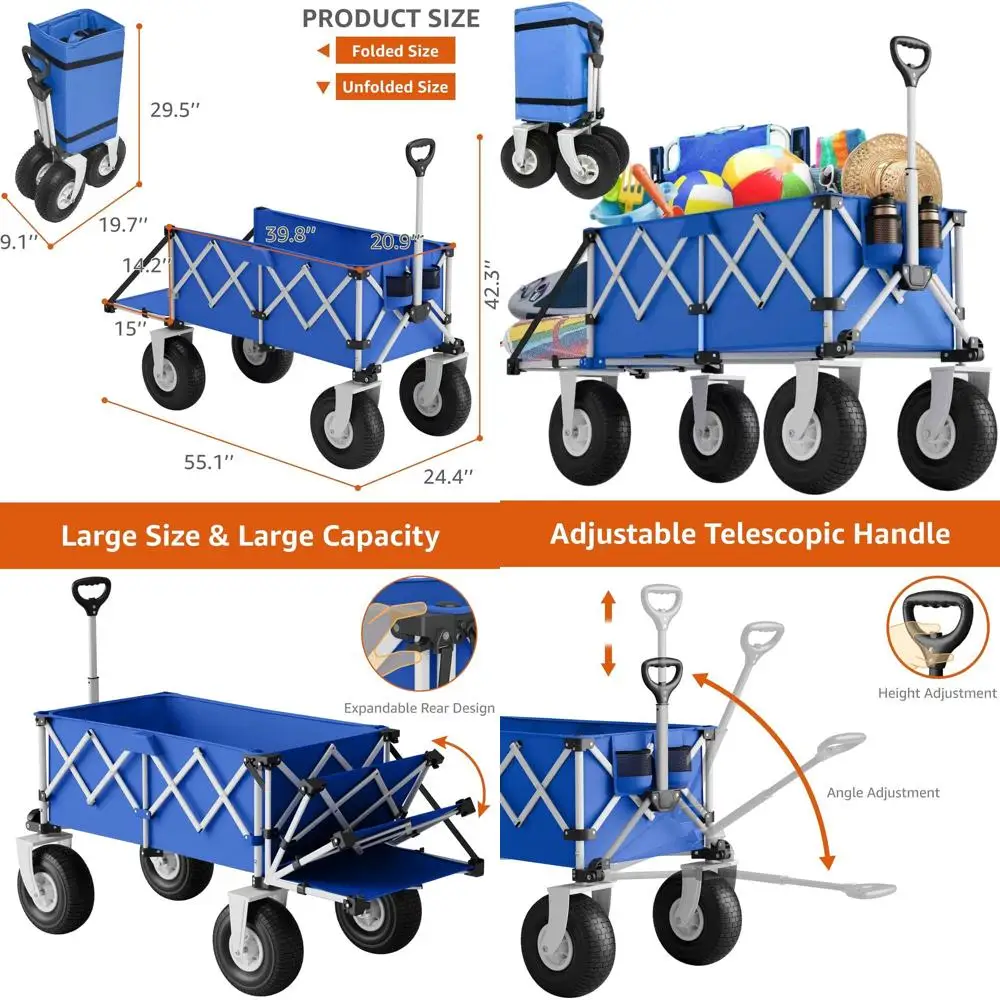 عربة قابلة للطي بـ 10 عجلات شديدة التحمل للرمل وجميع التضاريس والتخييم والأحمال الثقيلة #1
