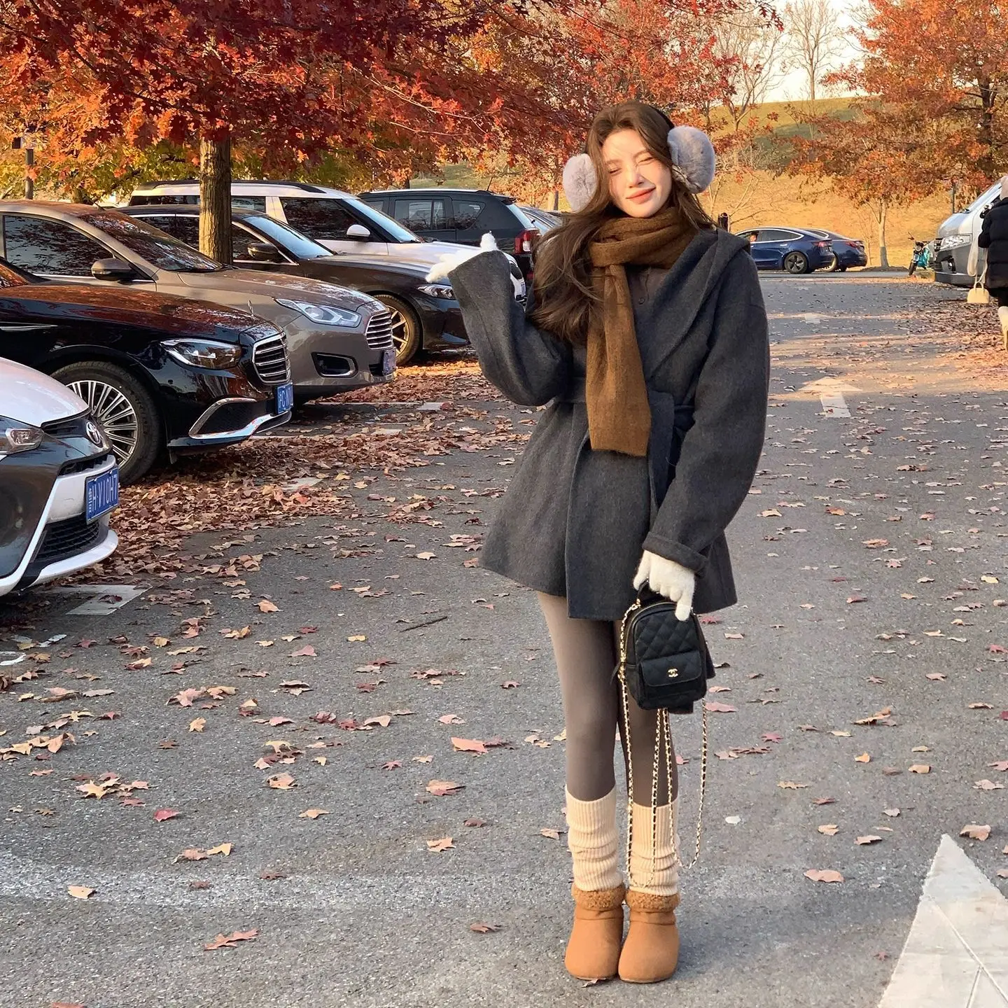Grey Double-sided Woolen Coat Women's Double-sided Cashmere Autumn and Winter,small and Short Woolen Woolen Fabric Loose Ho