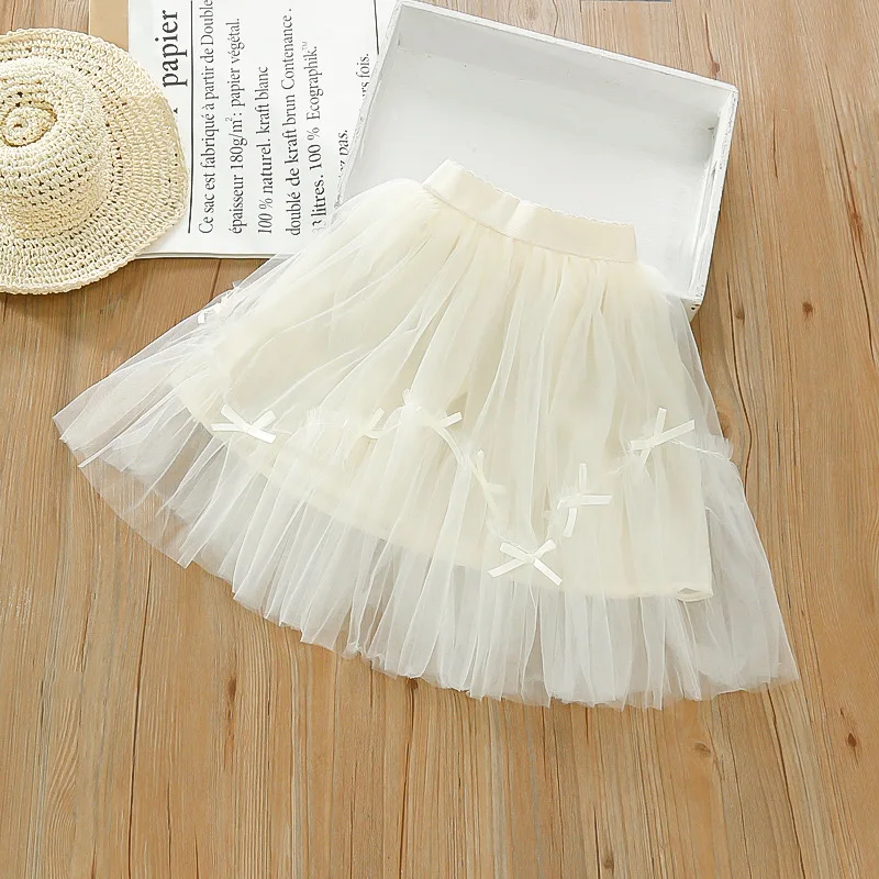 DE PEACH Summer Baby Girls Fluffy Tutu Skirt Children Fashion Bow Tulle Skirts Kids Princess Party Dance Costume Elastic Waist