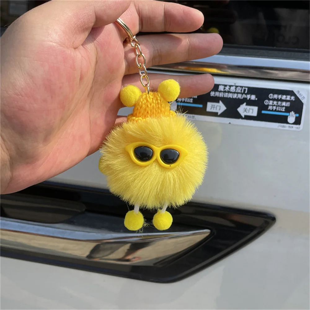 Creative Plush Small Briquettes Keychain Girls Backpack Charm Accessories Multicolor Cartoon Pom Pom Doll With Metal Keyring