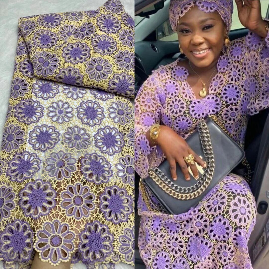 

African Lace Fabric 2025 High Quality,Cotton Fabrics By The Meter,Embroidery,Linen,Party Dresses,Tulle,Fashion,Cloth,5 Yards