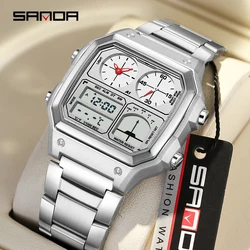 SANDA 6257 Luxury Men's Electronic Watch Sport Multi functional Temperature Measuring Waterproof LED Student Electronic Watch