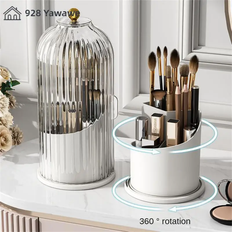 Cosmetic Organizer 360 Rotating With Lid Transparent Black/white 12.2x27cm Storage Tools Pencil Holder Desktop Portable Pet