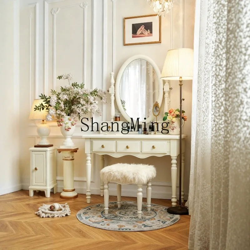 ZYY white all solid wood dressing table with round mirror dressing table master bedroom dressing table
