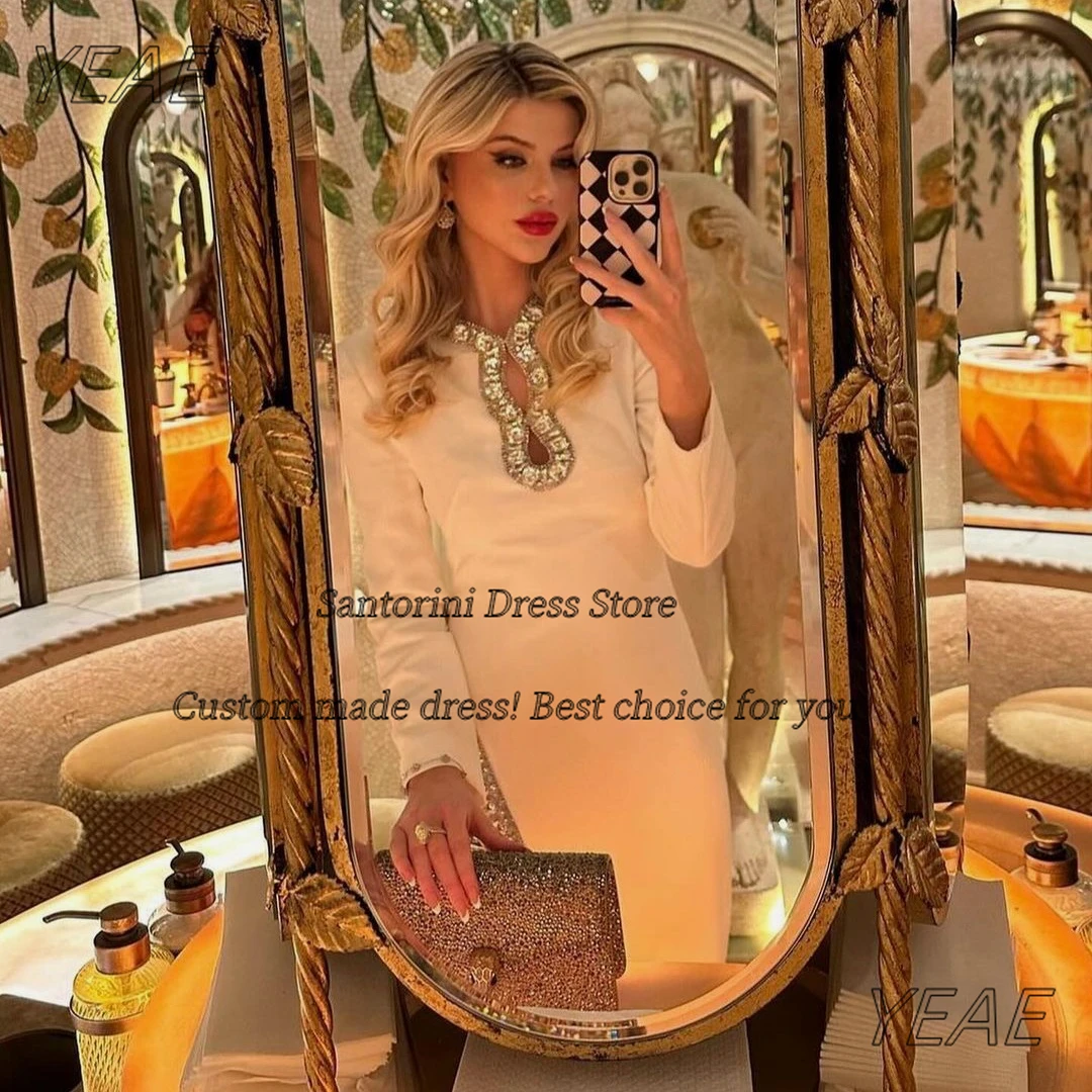 

Санторини, расшитые бисером платья для выпускного вечера ручной работы, вырез с замочной скважиной и длинными рукавами, вечерние платья с разрезом по бокам, свадебное платье по индивидуальному заказу