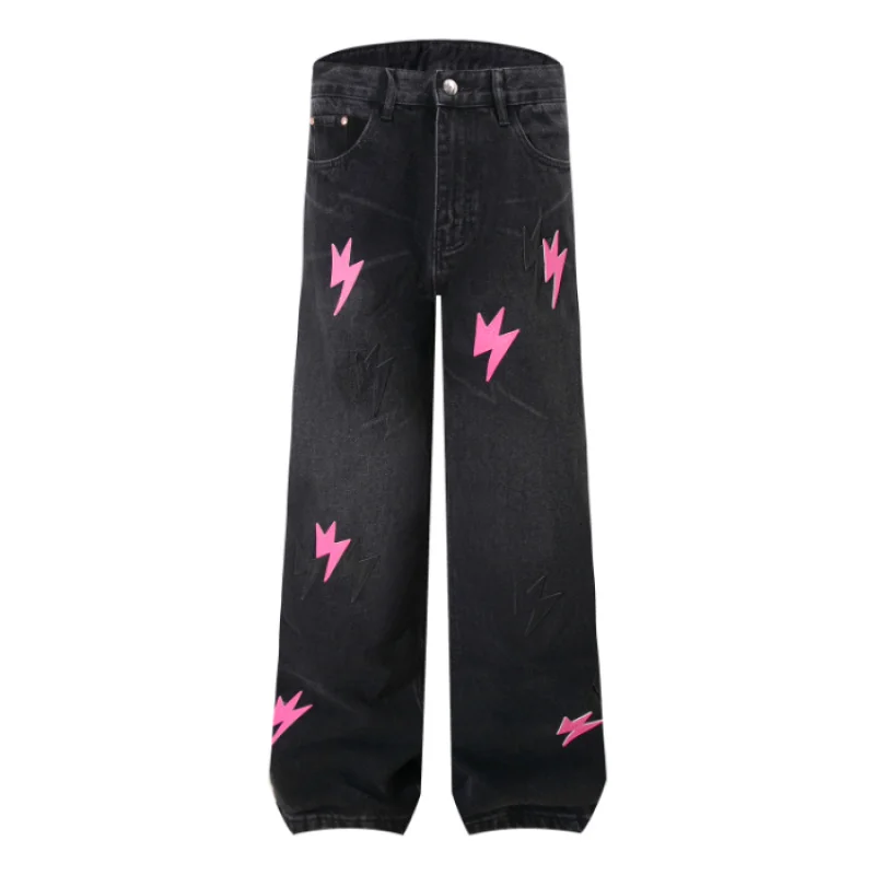 1315 American Street Car กางเกงยีนส์หนังผู้ชาย High Street Niche Design กางเกงหลวมตรง