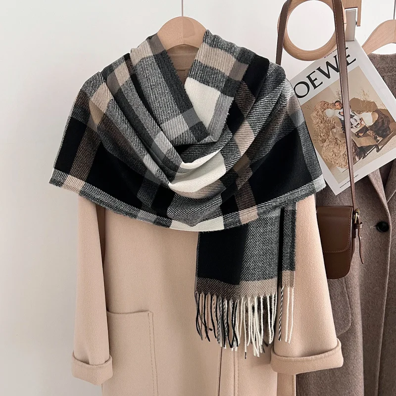 

British Style Scarf Women Winter High-end Fashion Versatile Imitation Cashmere Scarf Student Warm Shawl Neck Warmer