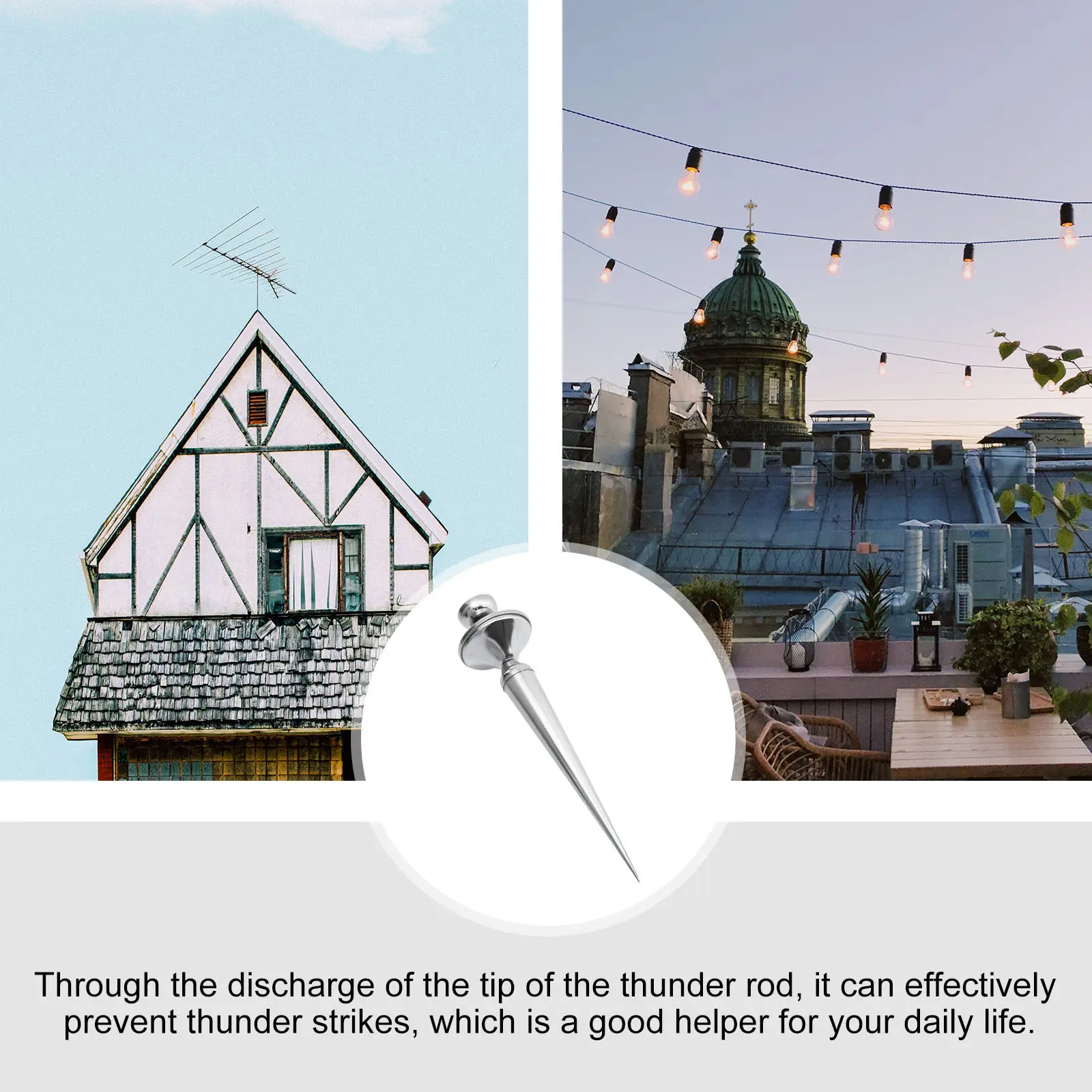 Stainless Protection Rod Roof Arrester Heavy Duty Lightning Conductor for House Protection Reusable Waterproof