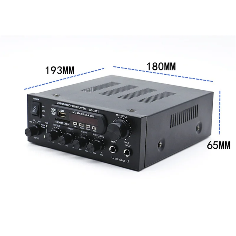 1200W 220V Bluetooth Amplificador Hifi Digitale Versterker 33bt Stereo Led Digitale Audio Versterker Aux Fm Radio Eu Plug