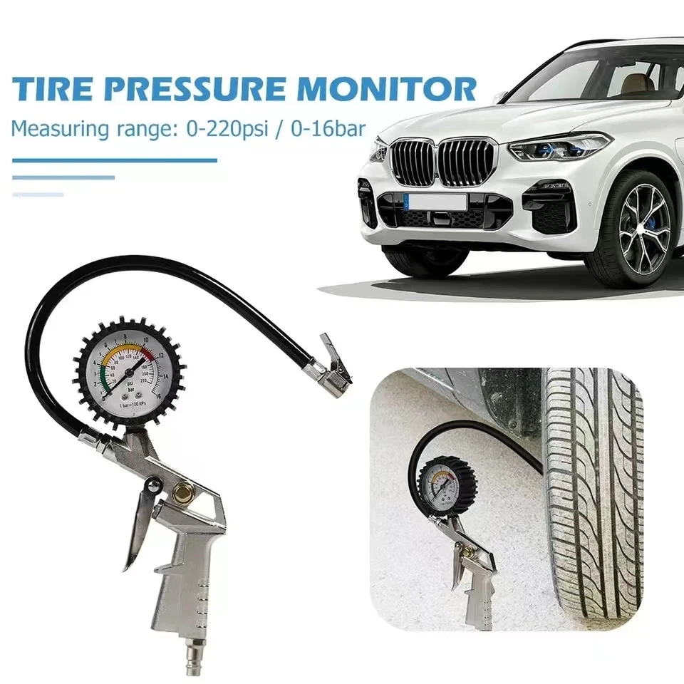 220PSI Car Multifunctional Tire Air Pressure Monitoring Gauge Tester Air Compressor Dial Meter Motorcycle Inflator Pump Tools