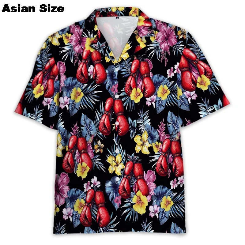 Boxing Glove Shirts For Men Casual Male Streetwear Sport Lover Beach Mens Button Up Shirts Short Sleeve Fight Wrestling Blouses