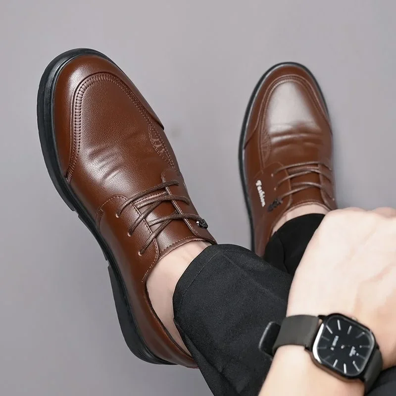 

New height increasing business casual men comfortable leather shoes trend versatile fashion leather shoes soft sole surface
