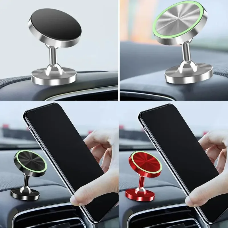 Metal Luminous Car Phone Holder Dual Ball 360 Degree Rotating Suction Cup Magnetic Phone Stand  for IPhone Xiaomi Huawei Samsung