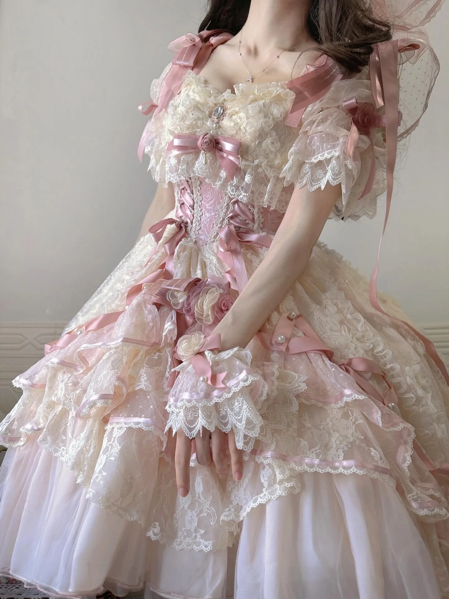 Coalfell Gorgeous Lolita Flower Wedding Dress Women Sweet Bow Lace Slim Lo Dress Elegant Short Princess Birthday Dresses