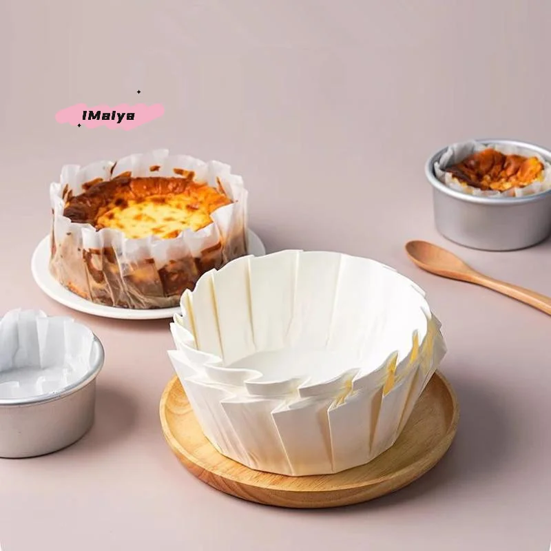 50 Sheets Basque Cheesecake Oil Paper Tray Non-stick 3.5/4/5/6/8 Inch with Ruffled Edges Easy Demoulding Mousse Cake Wrapper